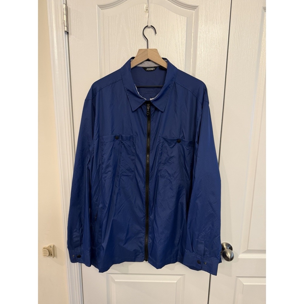 JOCKEY Outdoors Men's Size 3X Full Zip Packable Windbreaker Jacket Blue 5 Pocket